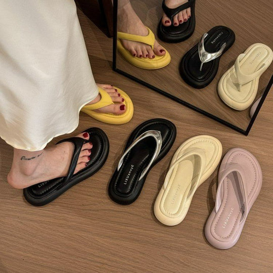 Damen komfortable Zehentrenner-Sandalen mit ergonomischer Innensohle und flexiblem Riemendesign EB