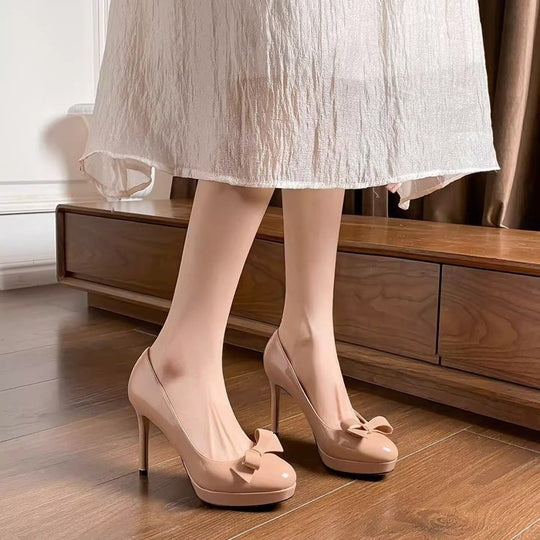 Damen elegante Pumps mit entzückendem Schleifendetail und hohem Absatz EB