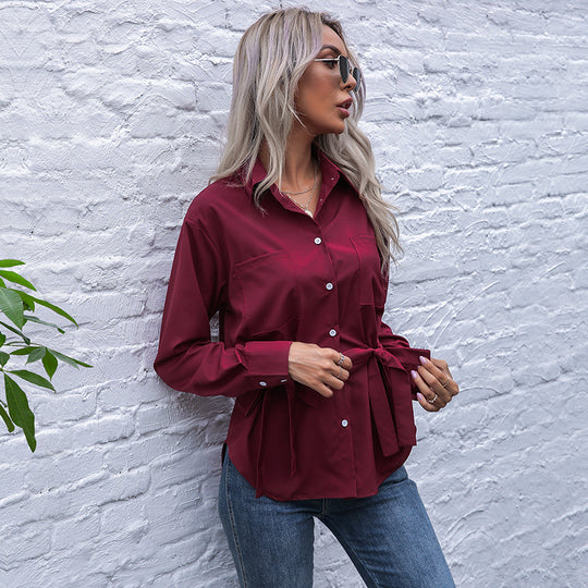 Damen Hemdbluse mit dekorativen Bindebändern und eleganten Details EB