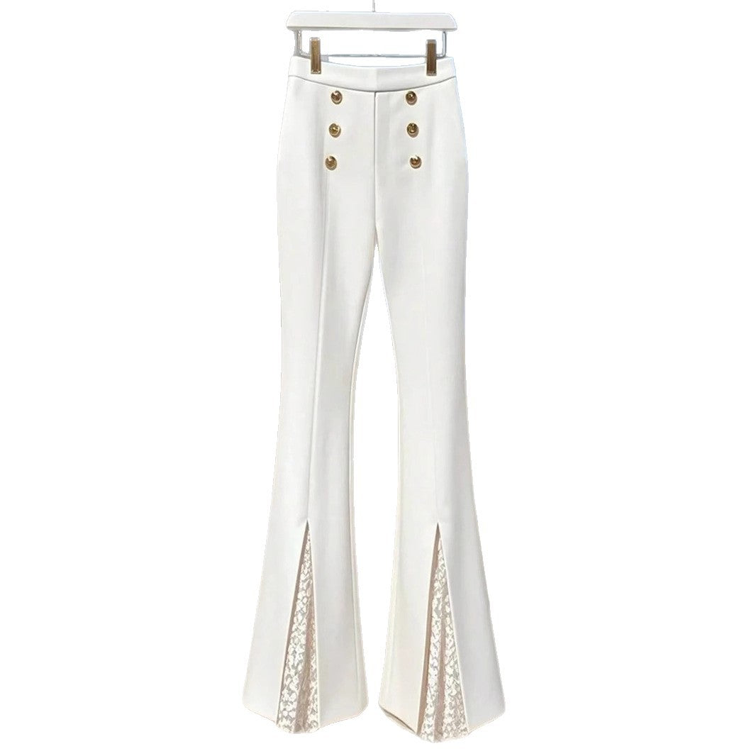 Damen Modische Flared-Hosen mit eleganten Knopfdetails und seitlichem Schlitz EB