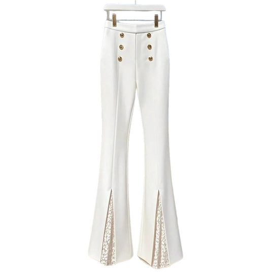 Damen Modische Flared-Hosen mit eleganten Knopfdetails und seitlichem Schlitz EB