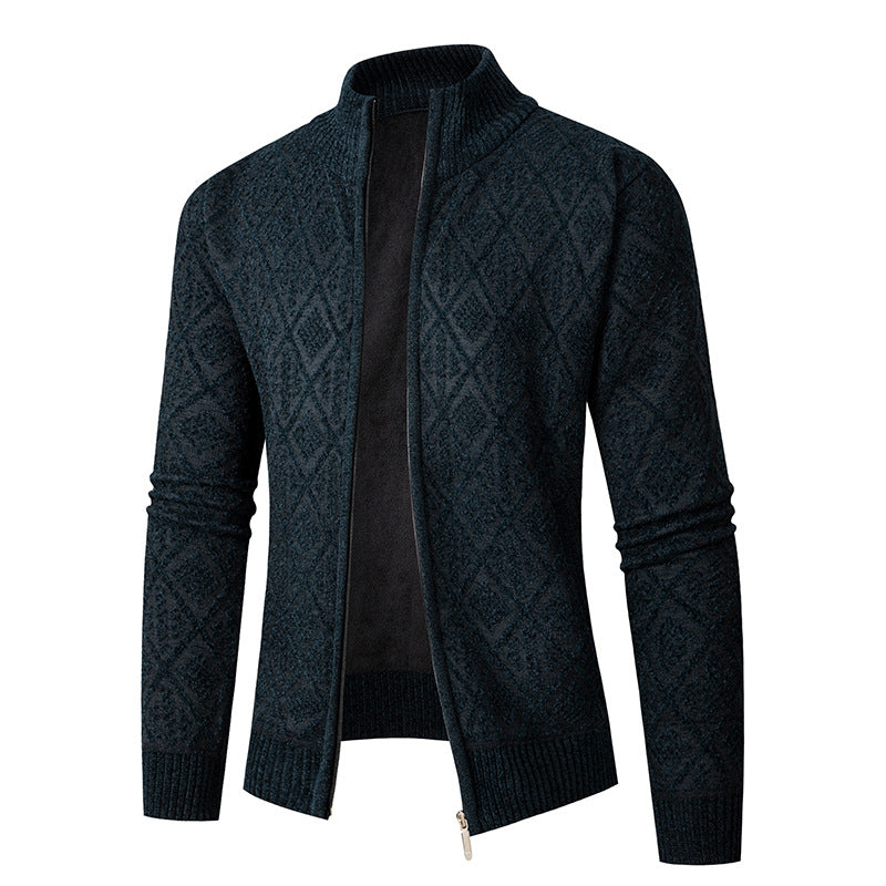Herren Strickjacke mit modernem Zipper und stilvollem Rautenmuster EB