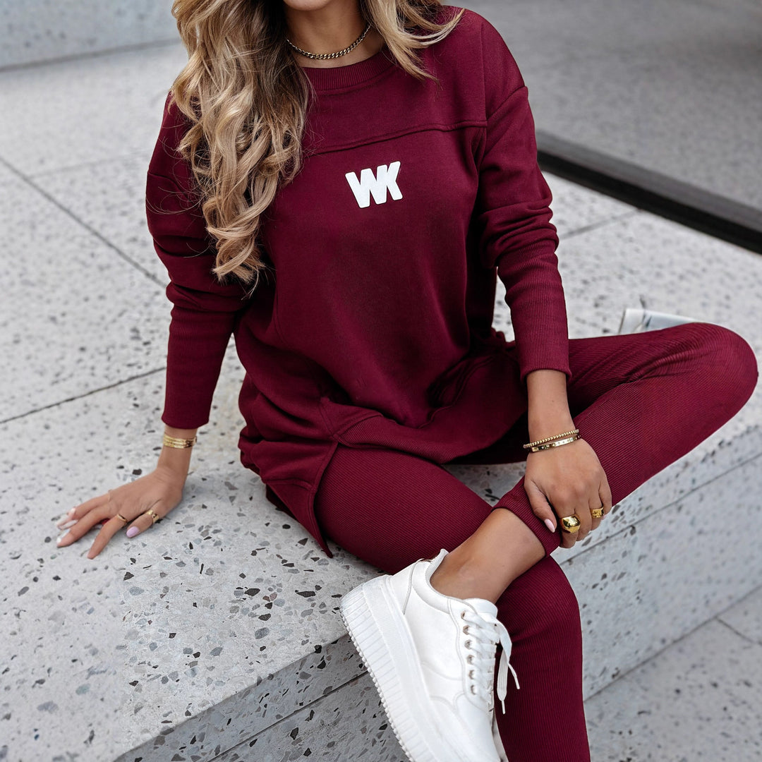 Damen nan Oversize-Longsweatshirt mit seitlichen Schlitzen und highwaist Ripp-Leggings Set EB