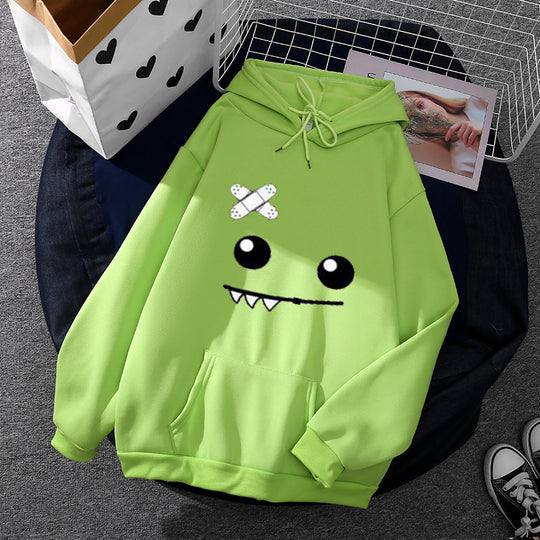 Damen nan Kapuzenpullover mit verspieltem Monstergesicht, Bandagen-Applikation und Kängurutasche EB