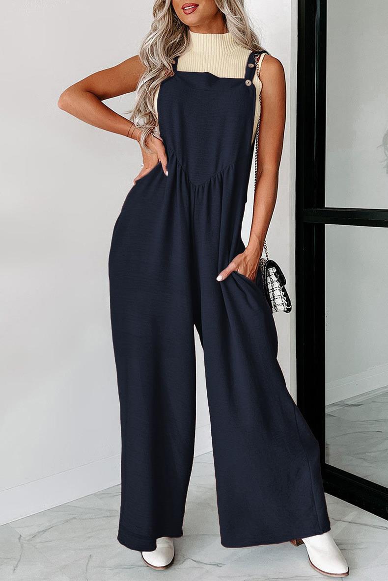 Damen lässiger Jumpsuit mit weit geschnittenem Bein und dekorativen Knopfdetails EB