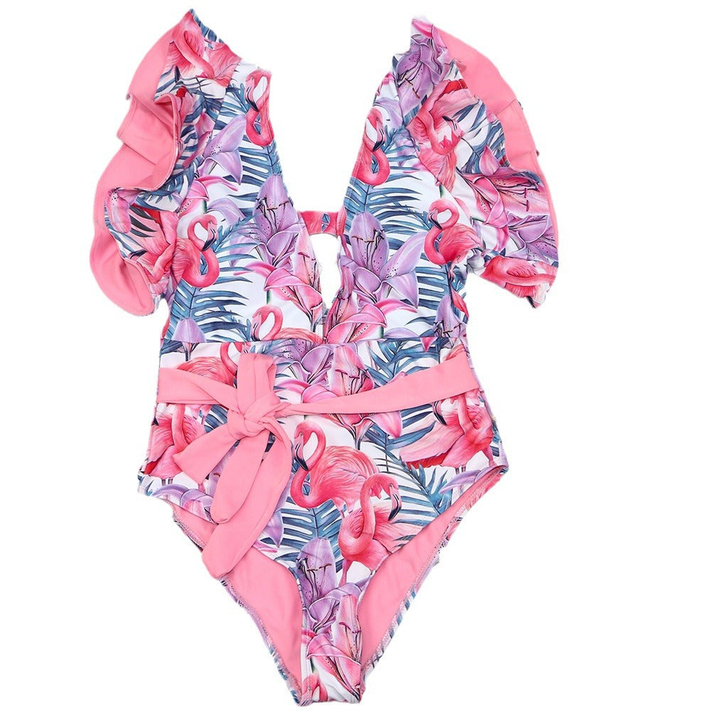 Damen Badeanzug mit floralem Design und frischem Wickelbund EB