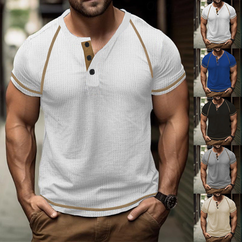 Herren Kurzarm-Henley-T-Shirt mit strukturierter Oberfläche und praktischer Knopfleiste EB