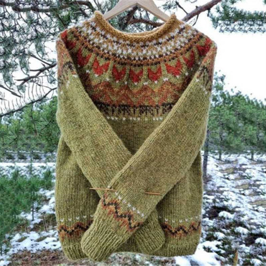 Damen nan Norwegerpullover aus Wollmix mit Rundhalsausschnitt und traditionellem Fair-Isle-Yoke EB