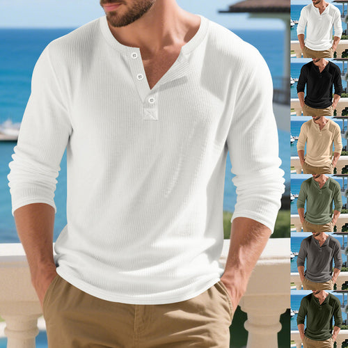 Herren Langarmshirts mit Knopfdetails und Rippstruktur EB