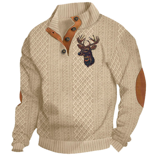 Herren nan Heritage-Strukturpullover mit Stehkragen Lederimitat-Besatz Ellenbogen-Patches und Halbknopfleiste EB