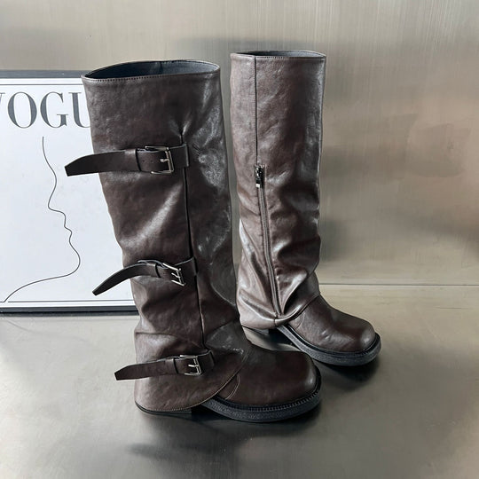 Damen modische Stiefel mit verstellbaren Riemen und robustem Profil EB