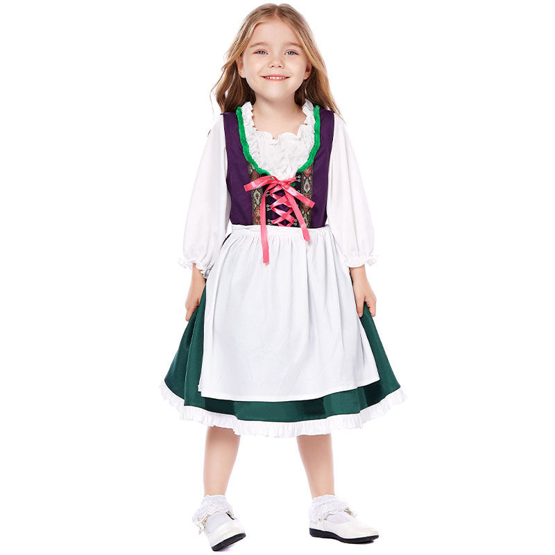 Damen nan dreiteiliges Trachtenkleid Dirndl Kostümset mit Schnürung, tailliertem Rock und abnehmbarer Carmenbluse EB