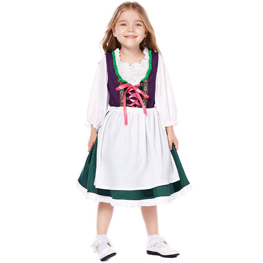 Damen nan dreiteiliges Trachtenkleid Dirndl Kostümset mit Schnürung, tailliertem Rock und abnehmbarer Carmenbluse EB