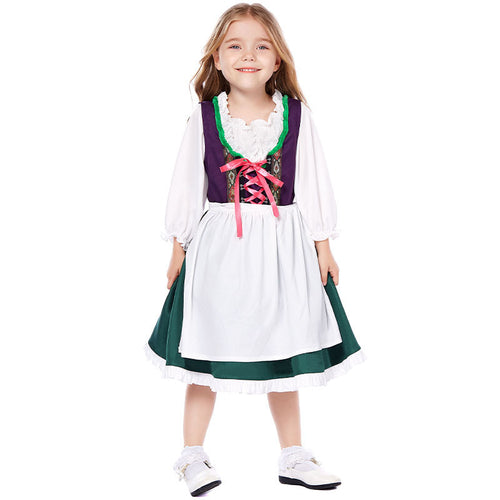 Damen nan dreiteiliges Trachtenkleid Dirndl Kostümset mit Schnürung, tailliertem Rock und abnehmbarer Carmenbluse EB
