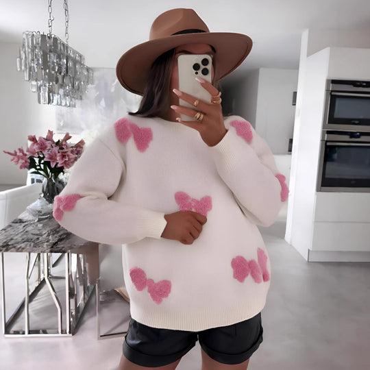 Damen gemütlicher Pullover mit modernem Herzdesign und weichem Strick EB