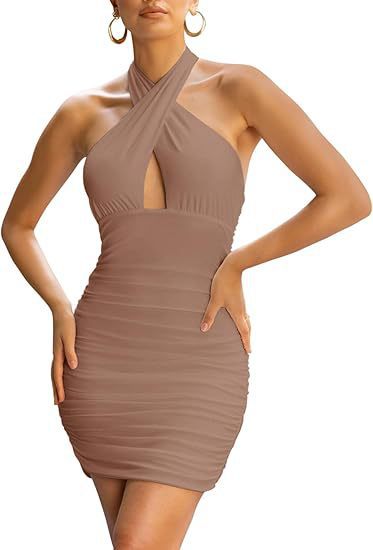 Damen Bodycon-Kleid mit raffiniertem Wickeldesign und ausgeschnittenem Dekolleté EB