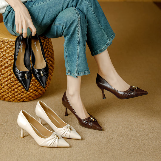 Damen elegante spitze Pumps mit raffinierter Schleifenapplikation EB