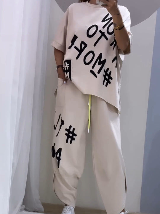 Damen lässiger Oversized Sweater und Jogginghose-Set EB