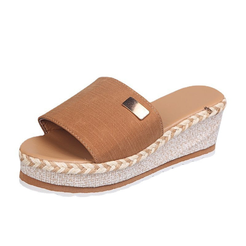Damen Plateau-Mules mit geflochtenem Bast-Detail und komfortablem Fußbett EB