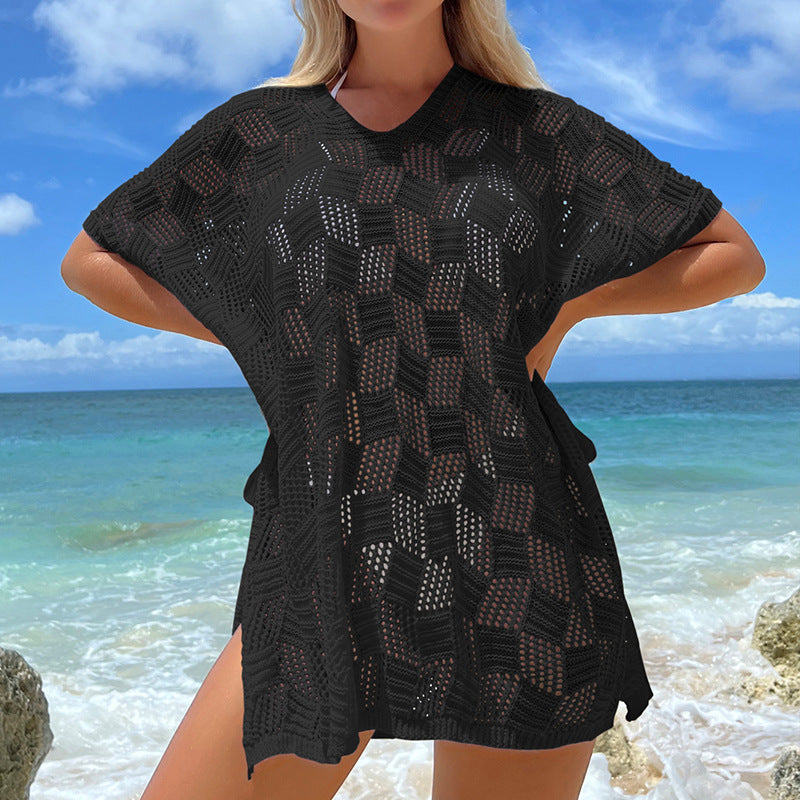 Damen luftiger Häkel-Strandüberwurf mit modernem Netzdesign EB