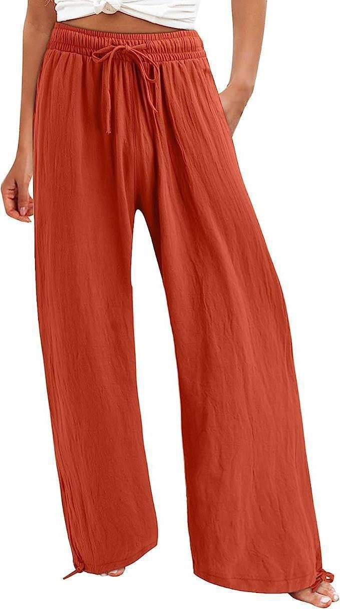 Damen weite Sommerhose mit elastischem Bund und Bindegürtel EB