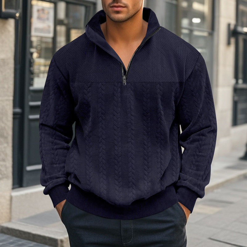 Herren Pullover mit strukturierter Optik und hohem Kragen EB