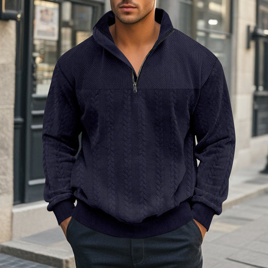 Herren Pullover mit strukturierter Optik und hohem Kragen EB