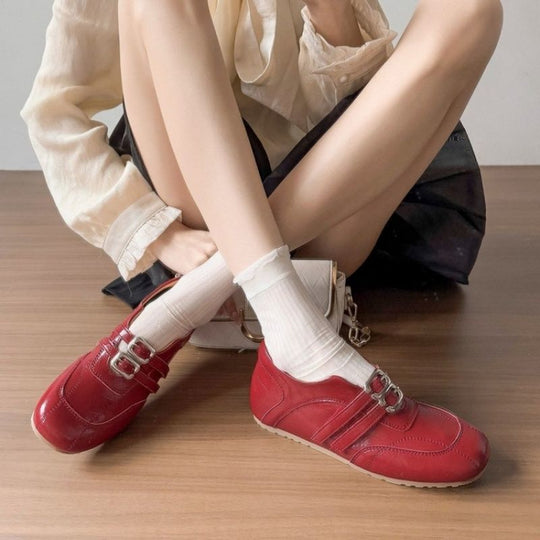 Damen modische Ballerinas mit floralem Design und glänzender Oberfläche EB