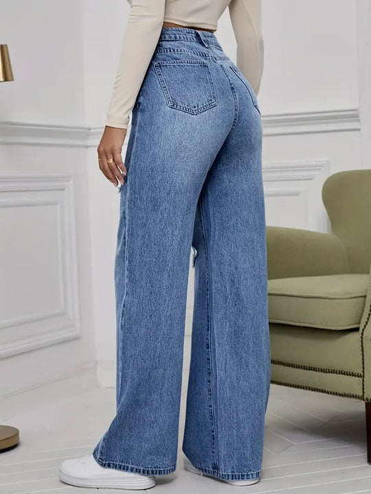 Damen Weite Jeans mit schicken Rissdetails und hohem Bund EB