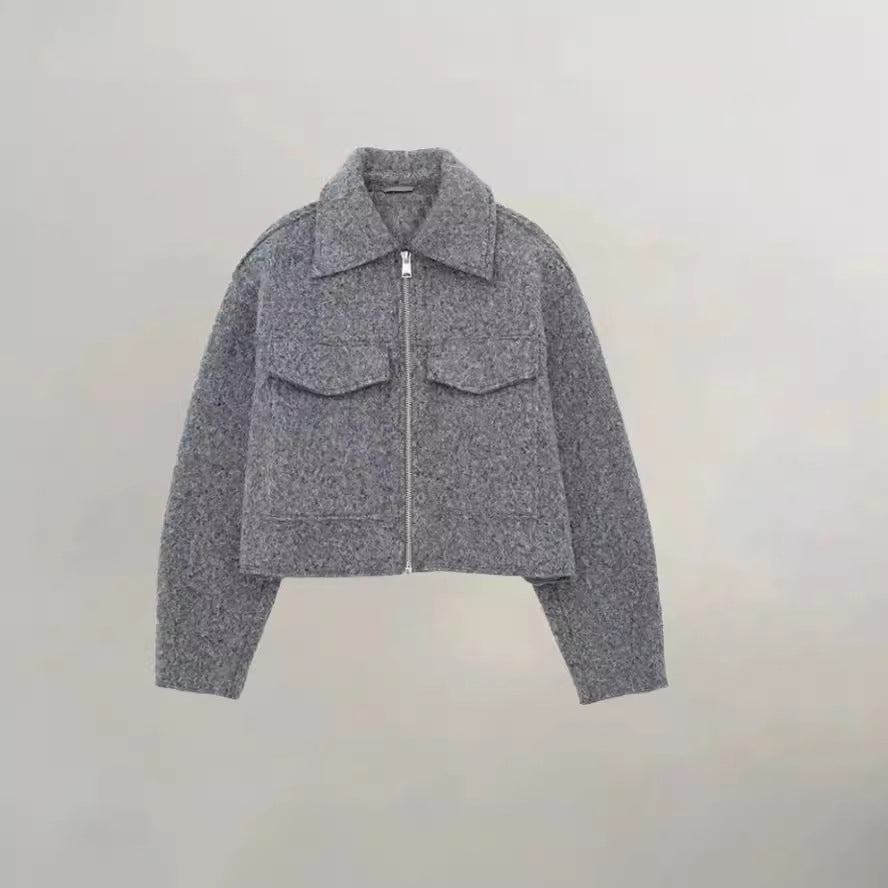 Damen cropped Winterjacke mit klassischem Kragen und Brusttaschen EB