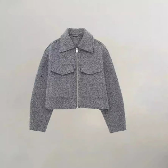 Damen cropped Winterjacke mit klassischem Kragen und Brusttaschen EB