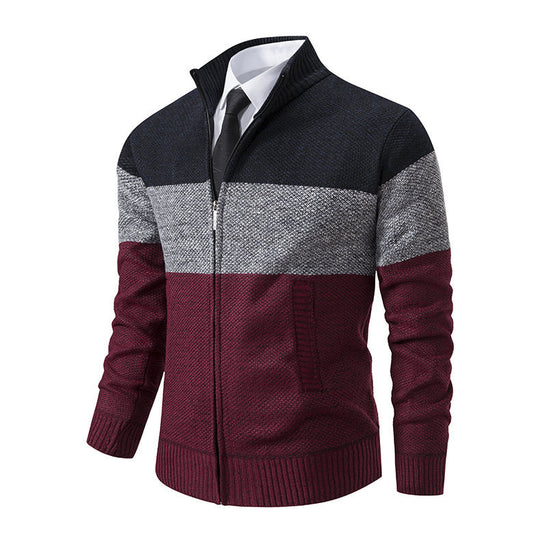 Herren modische Strickjacke mit Stehkragen und modernem Zip EB