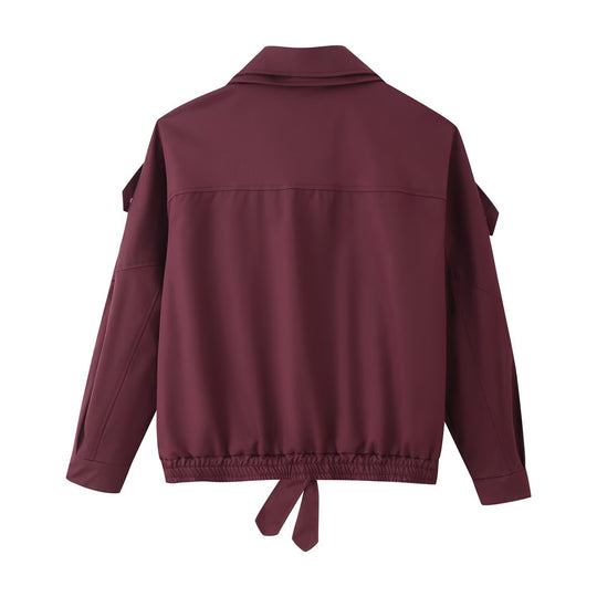 Damen lässige Übergangsjacke mit hohem Kragen und verstellbarem Kordelzug EB