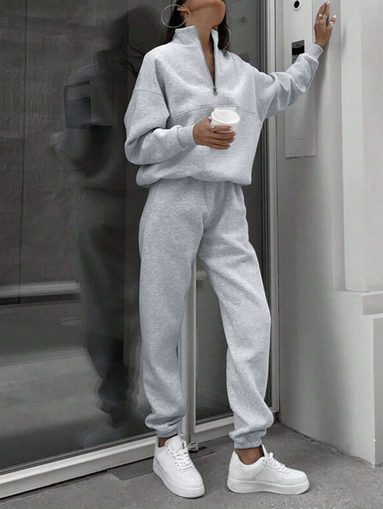 Damen nan weiches Lounge-Set mit weitem Sweatpullover und taillenhoher Jogginghose EB