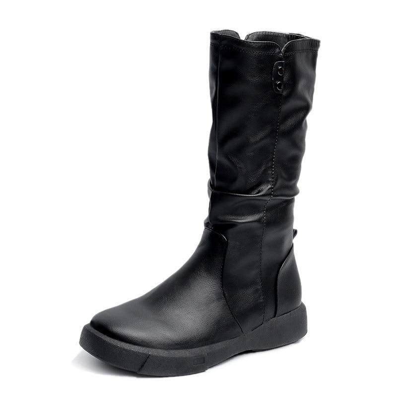 Damen nan komfortabler Slouch-Stiefel mit wadenhohem Schaft weichem Kunstleder und leichter Plateau-Laufsohle EB