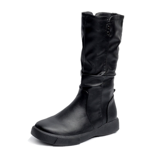 Damen nan komfortabler Slouch-Stiefel mit wadenhohem Schaft weichem Kunstleder und leichter Plateau-Laufsohle EB