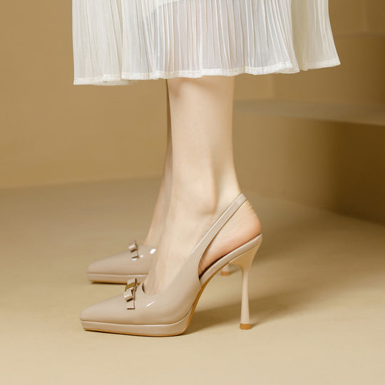 Damen Slingback-High-Heels mit glänzender Oberfläche und eleganter Schnalle EB