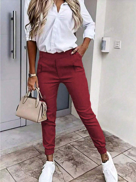 Damen Enganliegende Chino-Jogger mit hohem Bund und elastischen Bündchen EB