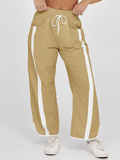 Damen nan relaxte Trackpants mit seitlichem Kontraststreifen, elastischem Smokbund und Eingrifftaschen EB