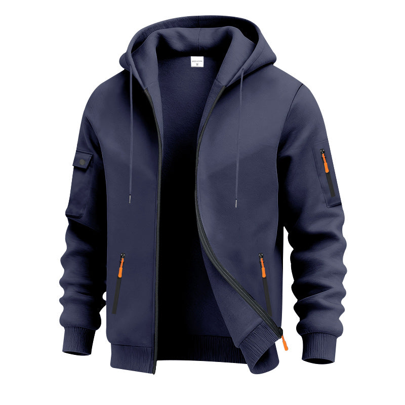 Herren nan technische Zip-Hoodiejacke mit wasserabweisenden Reißverschlusstaschen, Kapuze und verstärkten Ärmelpaspeln EB