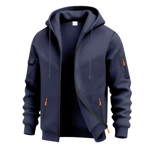Herren nan technische Zip-Hoodiejacke mit wasserabweisenden Reißverschlusstaschen, Kapuze und verstärkten Ärmelpaspeln EB