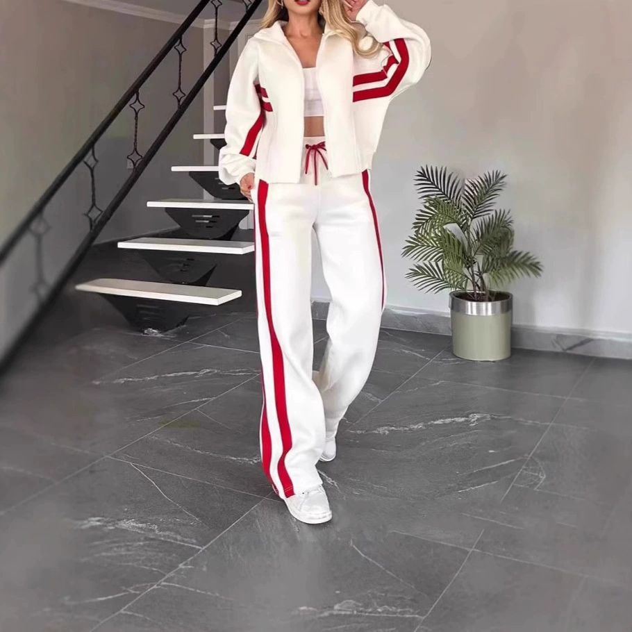 Damen nan athletisches Zweiteiler-Set aus French Terry mit Reißverschluss Cropped Jacke und weitem Highwaist Jogger EB