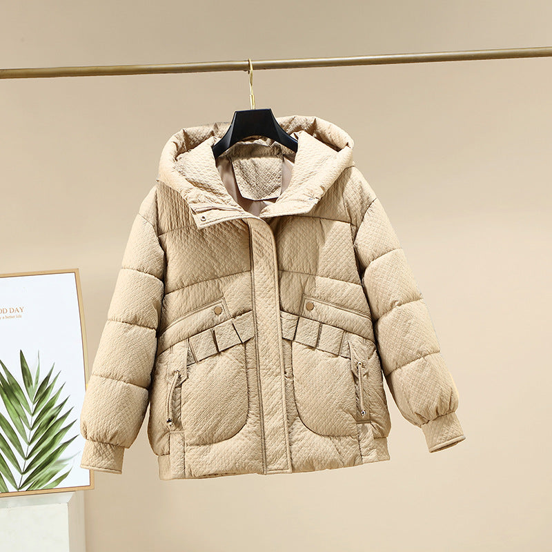 Damen Modische leichte Pufferjacke mit praktischen Taschen und Kapuze EB