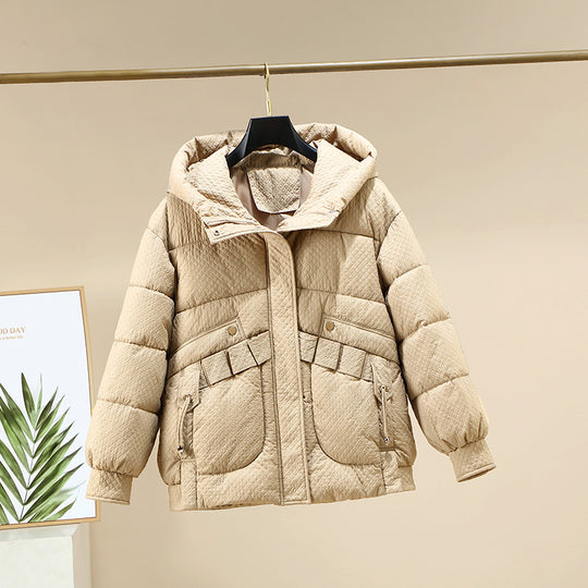 Damen Modische leichte Pufferjacke mit praktischen Taschen und Kapuze EB