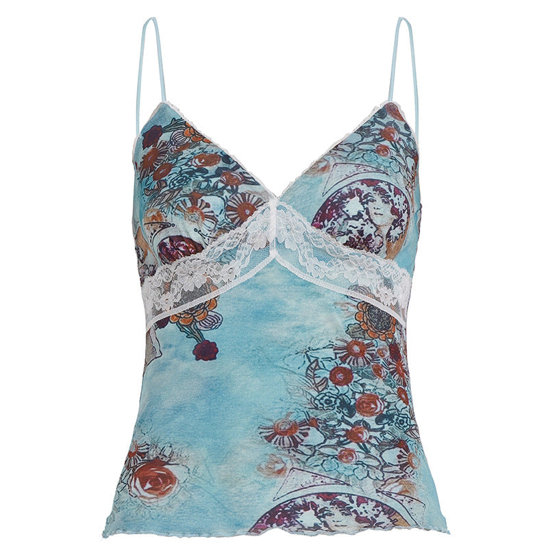 Damen Spitzen-Camisole mit floralem Druck EB