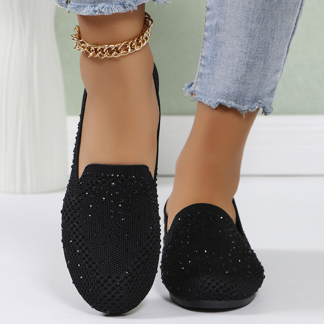 Damen Bequeme Mokassins mit funkelnden Strass-Akzenten EB