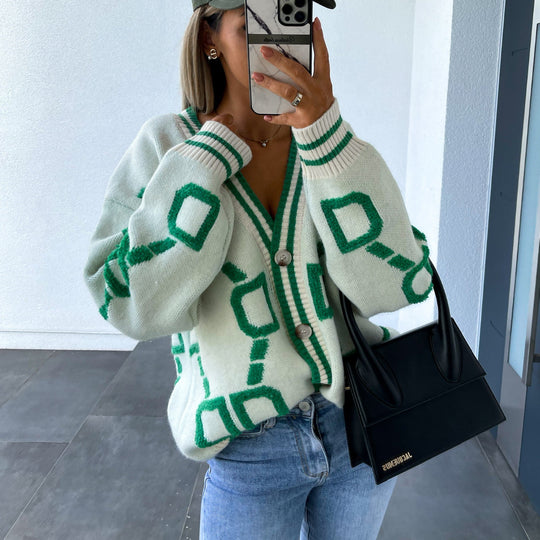 Damen Grobstrick-Cardigan mit 3D-Strukturmotiv, V‑Ausschnitt und Knopfleiste EB