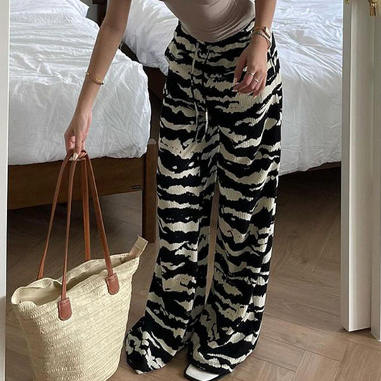 Damen nan weite Plissee-Hose mit Zebra-Muster, elastischem Tunnelzug und fließendem Jersey-Feeling EB