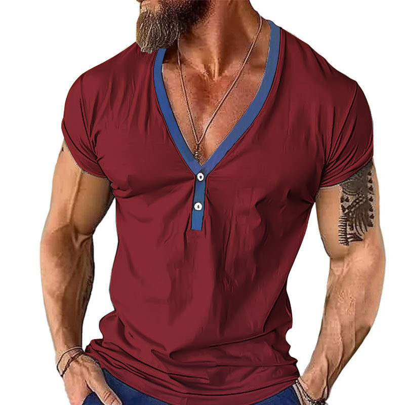 Herren Kurzarmshirt mit modernem V-Ausschnitt und Knopfleiste EB