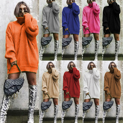 Damen Oversized Strickpullover mit hohem Kragen und Waffelmuster EB